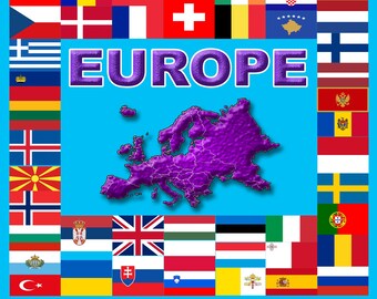46 Country Flags of EUROPE 300 dpi Resolution PNG format (Instant Download)