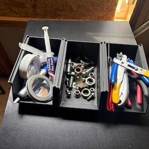Stackable Modular Tool Organizer – Multi-Compartment Storage Bin with Sliding Trays for Tools