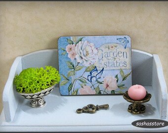 Panneau miniature en bois, miniature shabby chic, image murale, image de maison de poupée, miniature 1:12