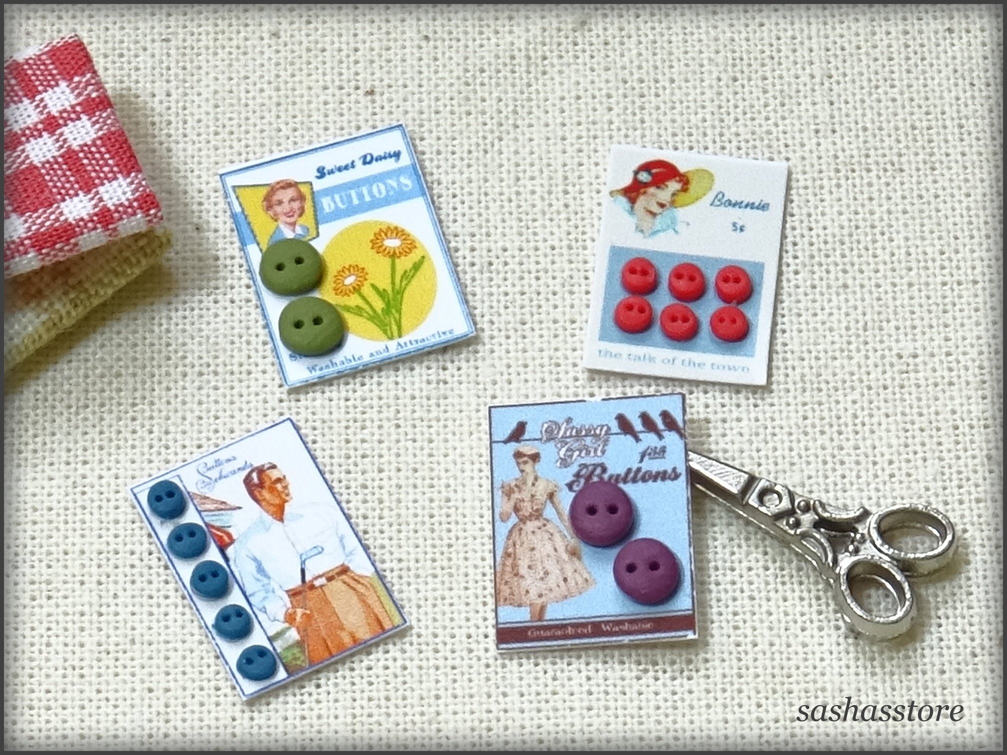 Haberdashery  12 Cards Of Buttons DOLLS HOUSE MINIATURE 