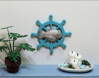 Miniature Ships Wheel, Dollhouse Nautical Decoration 12th Scale Home Decor