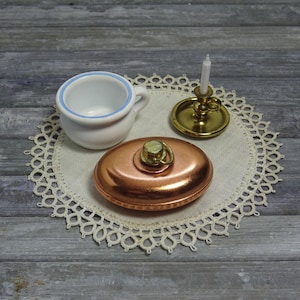 Vintage Miniature Bodo Hennig Chamber Pot, Candleholder and Hot Water Bottle set, Dollhouse Miniature Collectable