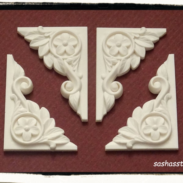 12th Scale Decorative Applique Corners, Miniature Furniture or Dolls House Embellishments, Miniature Decoration Onlays