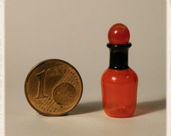 12th scale miniature glass bottle with removable lid, handmade glass miniature decanter, dollhouse art glass