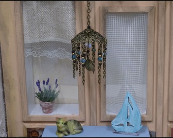 Dollhouse Miniature Wind Chime, 12th scale hanging mobile, fairy garden decoration, miniature home decor for dolls house