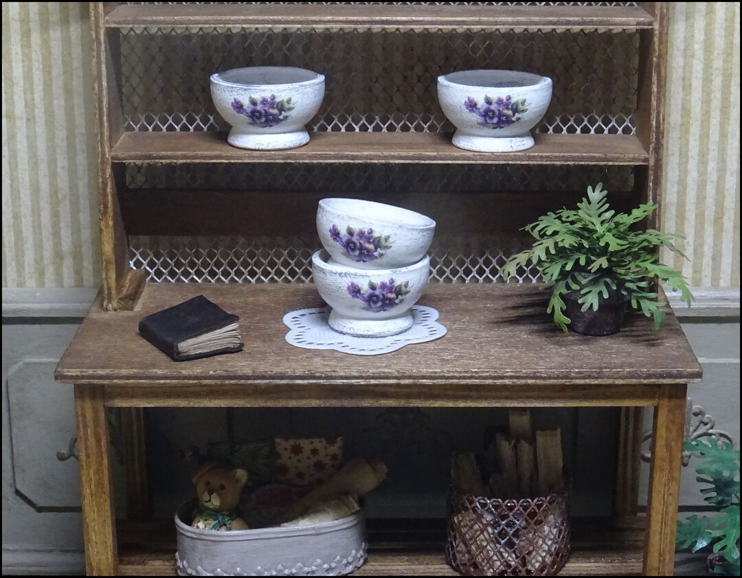 Melody Jane Puppenhaus Miniatur – Schüssel Mit Kirschen In Goldrahmen | Maßstab 1:12, Harz | Deko Für Puppenhaus & Diorama