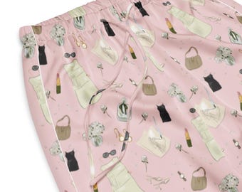 Pantalones de pijama inspirados en Elizabeth James: estampado con estética de comedia romántica de los 90.
