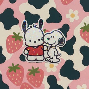 Pochacco x Snoopy Holographic Sticker – Cute Dog Duo Sanrio Collab | Sparkly, Waterproof & Kawaii Vinyl Decal