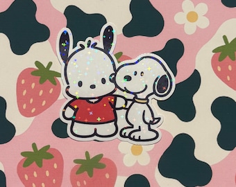 Pochacco x Snoopy Holographic Sticker – Cute Dog Duo Sanrio Collab | Sparkly, Waterproof & Kawaii Vinyl Decal