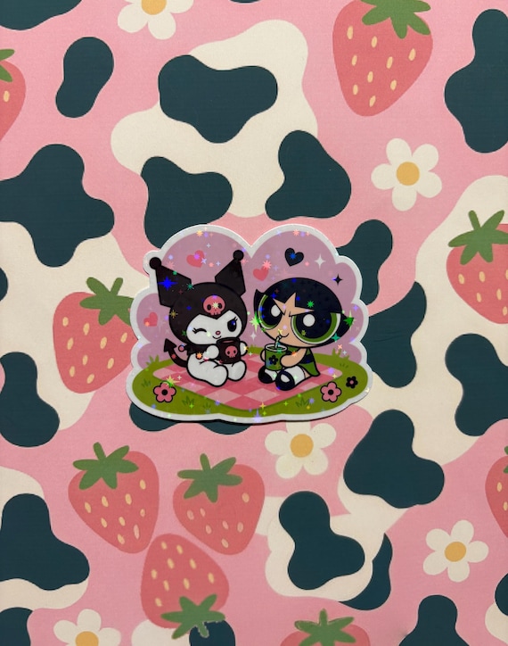 Kuromi x Buttercup Picnic Sticker | Powerpuff Girls & Sanrio Crossover | Cute Holographic Vinyl Sticker