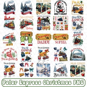 Pakiet świąteczny Polar Express w formacie PNG, Uwierz w Boże Narodzenie, Magia Bieguna Północnego w formacie PNG, Vintage Christmas w formacie PNG, Film świąteczny, Wesołych Świąt
