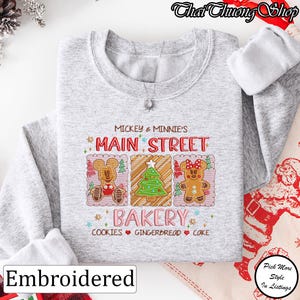 Embroidered Mickey and Minnie Main Street Bakery Sweatshirt, Disney Christmas Gingerbread Shirt, Disney Christmas Shirt, Christmas Cookies