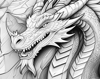 Libro para colorear de dragones realistas - 100 páginas imprimibles (descarga en PDF)