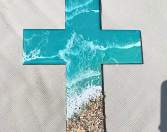 Resin Cross - Coastal Cross - Ocean Resin - Christian Gift - Resin Waves - Beach House Decor - Ocean Cross - Ocean Art - Cross - Baptism