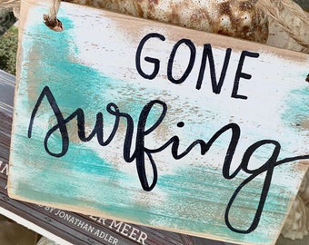 Gone Surfing Woodburned Keychain