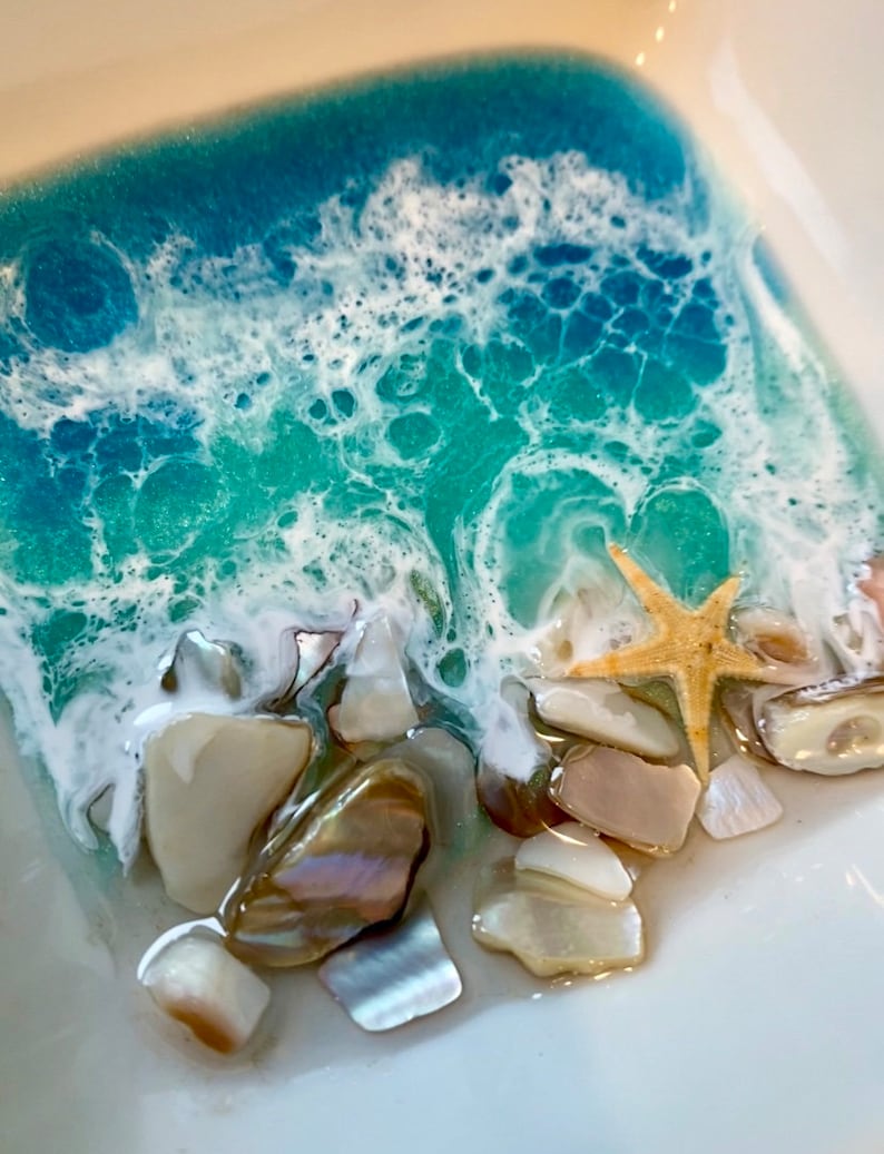 Ocean Ring Dish Ocean Trinket Dish Ocean Dish Ring Dish Trinket Dish Beach Decor Bath Ocean Resin Dish Jewelry Dish Beach image 2