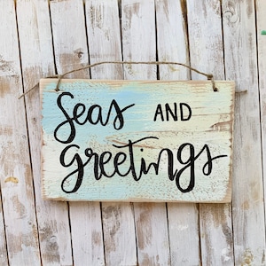 Seas and Greetings - Coastal Christmas - Beach Christmas Sign - Rustic Christmas - Christmas Decor - Holiday Decor Beach