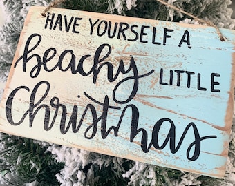 Beachy Christmas - Coastal Christmas - Christmas Sign - Beachy Little Christmas - Wreath Decor - Tray Styling - Package Topper -