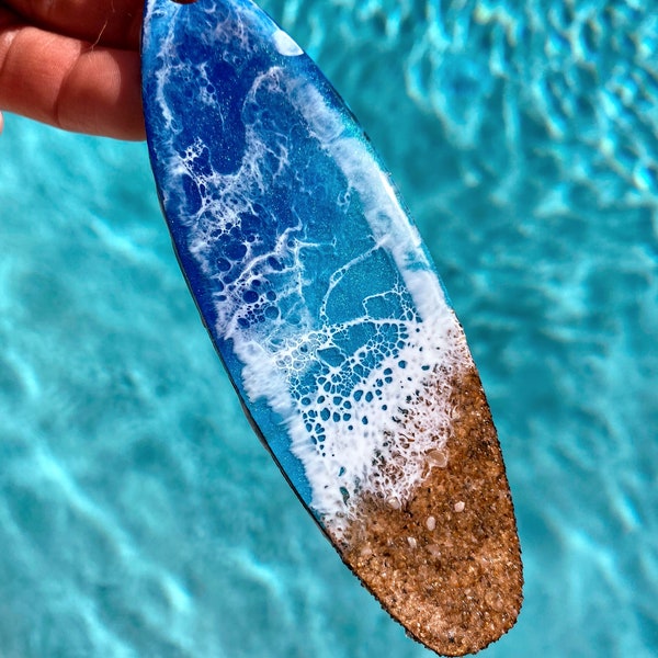 Surfboard Ornament - Coastal Ornament - Beach Ornament - Beach Christmas - Surfer Gift - Resin Surfboard - Ocean Resin Surfboard - Seascape