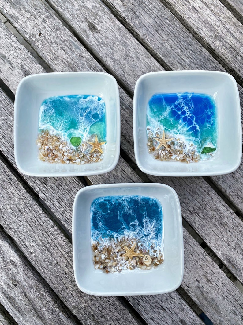 Ocean Ring Dish Ocean Trinket Dish Ocean Dish Ring Dish Trinket Dish Beach Decor Bath Ocean Resin Dish Jewelry Dish Beach image 4