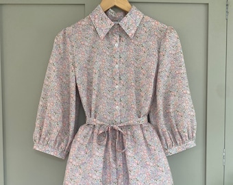 3 4 Sleeve Shirt Dress Liberty of London Print Button Down Floral Dress With Pockets Etsy