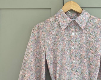 3/4 sleeve shirt Dress Liberty of London Print- button down floral dress with pockets