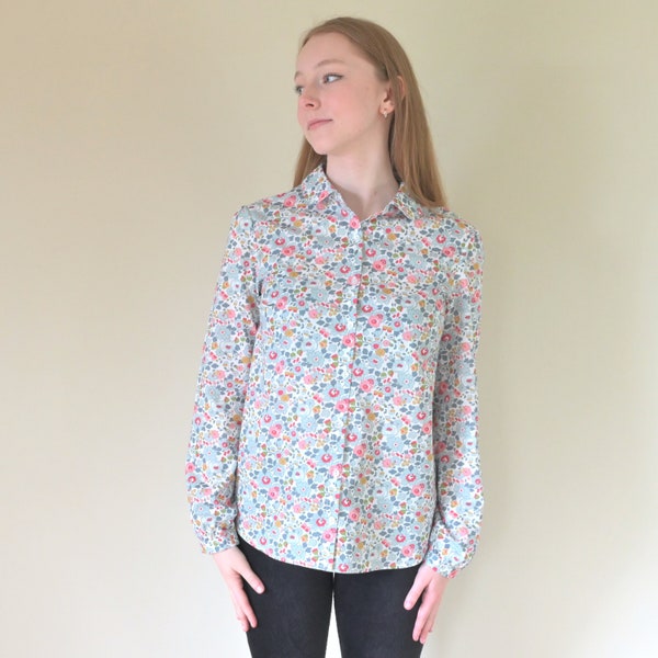 Nettle Blouse - Liberty of London print long sleeve with Peter Pan Collar button through front