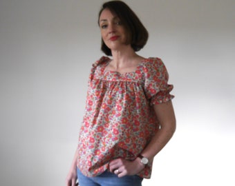 Daisy Blouse Square neck Liberty print blouse with short Puff Sleeves