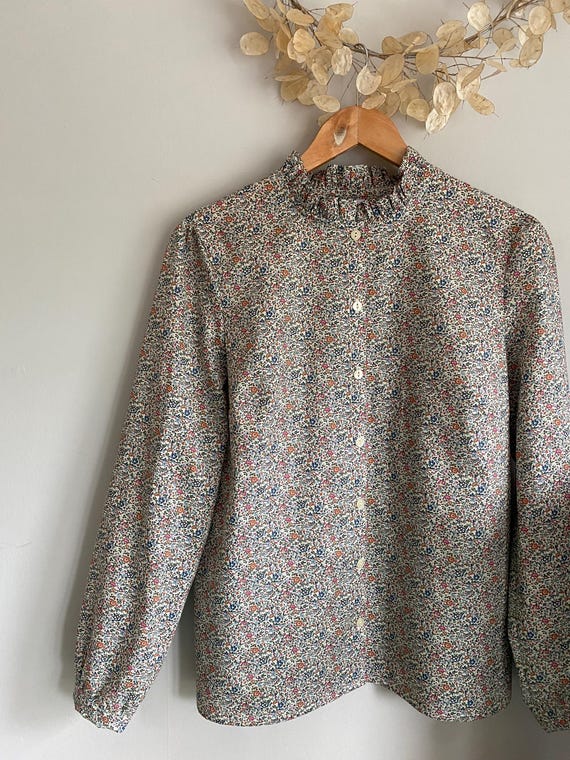 Long sleeve button through shirt with ruffle Collar Liberty of London Floral print