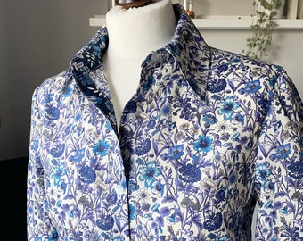 Traditional Blouse - Liberty of London floral print long sleeve with Pointed Collar button down front shirt Laurel blouse - mixed print