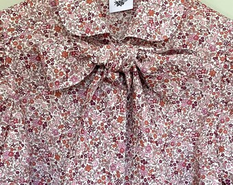 Nettle Blouse - Liberty of London print long sleeve with Peter Pan Collar button through front and matching removable bow neck tie