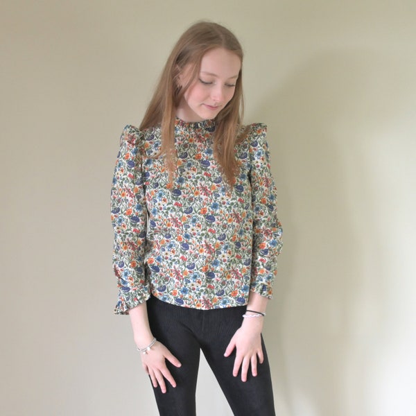 Willow blouse- Liberty of London floral print ruffle Collar with 3/4 ruffle sleeve delicate frill layering top