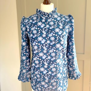 Liberty of London floral print ruffle Collar top with 3/4 ruffle sleeve - delicate frill layering - Willow Blouse