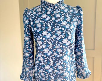 Liberty London Floral Blouse: Ruffle Collar, 3/4 Sleeve Tana Lawn Cotton