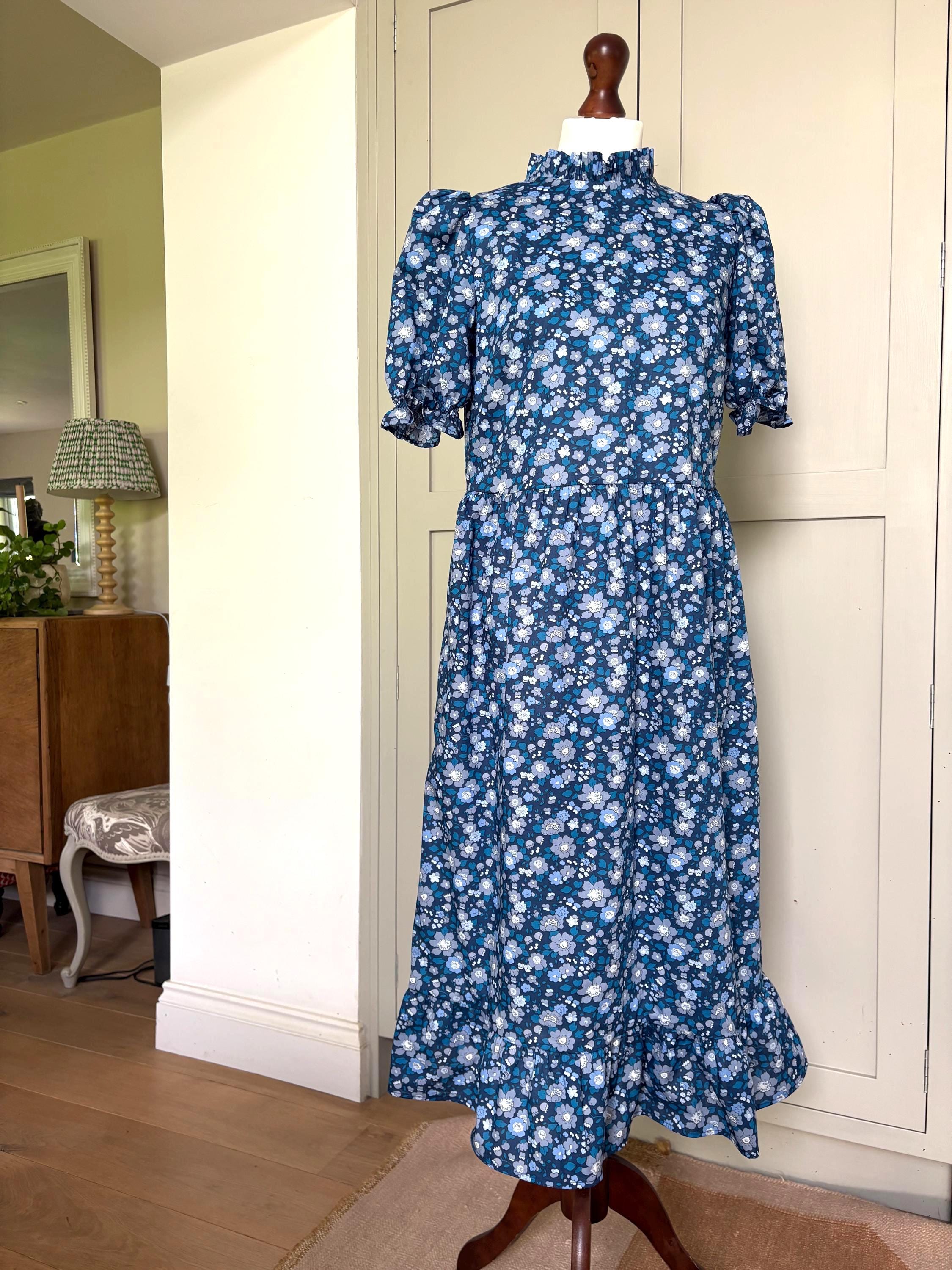 Liberty London Floral Maxi Dress: Ruffle Collar Cotton Smock