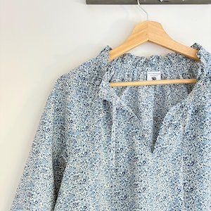 3/4 sleeve Primrose Blouse - Liberty of London print Ruffle Collar and tie neck