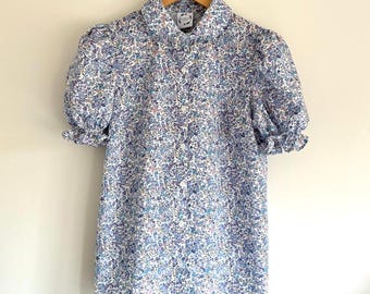 Liberty of London print short sleeve with Peter Pan Collar button through ditsy floral print shirt short sleeve nettle blouse