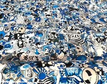 Pegatina de vinilo Stickerbomb para coche, color azul, ancho 150 cm, decoración tuning, lámina autoadhesiva para vehículos.