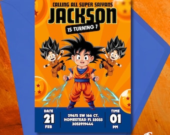 Invitación de cumpleaños de Dragon Ball Z, invitación de cumpleaños de Goku, plantilla editable de Canva (descarga digital)