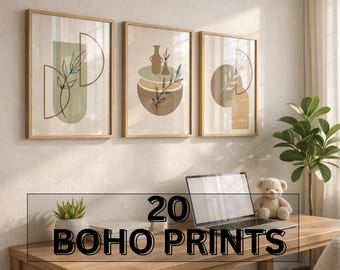 Arte de pared bohemio / Paquete de impresiones de galería neutrales, conjunto de 20 piezas de arte bohemio, descarga digital