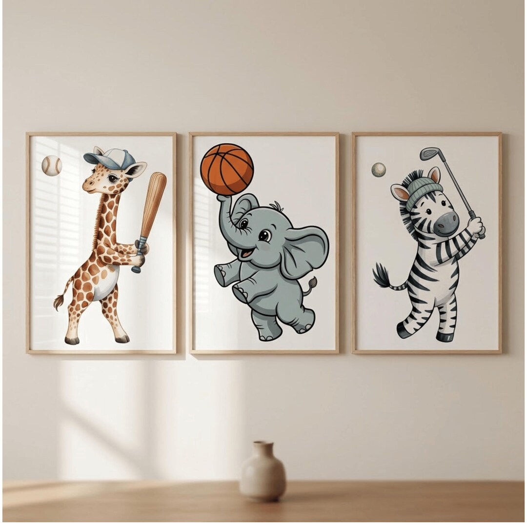Safari Animal Nursery Wall Art Set of 3 Printable | Giraffe Elephant ...