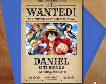 Invitación de cumpleaños de One Piece - Tarjeta de invitación para fiesta de anime (Descarga digital)