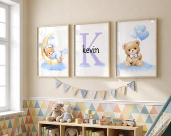 Láminas personalizadas de ositos de peluche para la habitación del bebé / Nombre personalizado, decoración para niño (descarga digital)