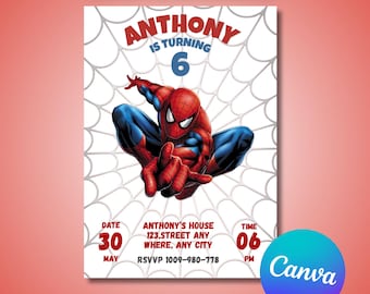 Invitación de cumpleaños de superhéroes / Plantilla de cumpleaños de cómic rojo / Invitación editable en Canva / Descarga digital