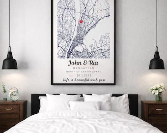 Impresión de mapa de ubicación personalizado / Arte de mapa de pareja personalizado (Descarga digital)