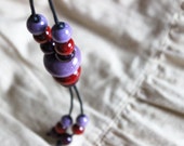 Long wooden necklace (pendant). Chunky wood necklace. Long folk necklace. Lilac, red and burgundy necklace. Wooden tassel necklace
