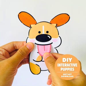 Interaktive Hundepuppe zum Selbermachen – Bastelvorlage | Corgis mit beweglichen Ohren | Sofort-Download (PDF) | Lustige Papierspielzeugvorlage