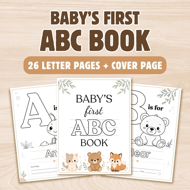 Baby Shower ABC Book, Baby’s First Alphabet Coloring Activity (PDF ...
