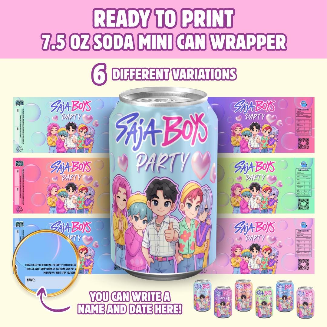 K-pop Demons Hunter Printable | Kpop Saja Boys Soda Pop Sleek Can