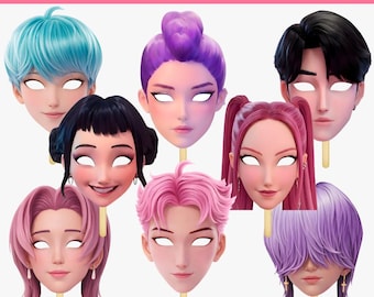 Maschere originali Kpop Demon Hunters, accessori stampabili per photo booth di Huntrix e Saja Boys, decorazioni per compleanni KPDH, maschere per feste cosplay di Huntrix